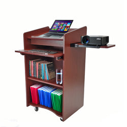 25X20X46" Multimedia Podium Wheels & Side Shelf Conference Church Pulpit Lectern 119694