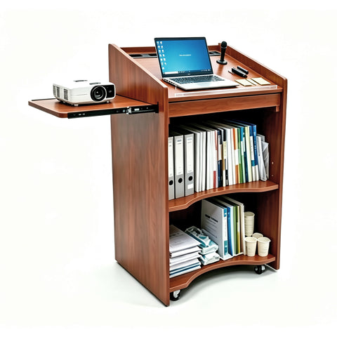 25x20x45.4  Mobile Podium Lectern Rolling Presentation Stand Cherry MDF 119709