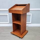 Deluxe Podium Wood Lectern Church Pulpit Wheels Political Debate Event Funeral 119728