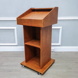 Deluxe Podium Wood Lectern Church Pulpit Wheels Political Debate Event Funeral 119728