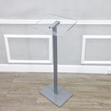 Acrylic Podium for Floor, Aluminum Pole & Base   Clear & Silver 119741