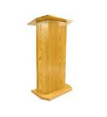 Podium for Floor, Open Back, Height Adjustable Shelf, Oak Wood   Light Stain