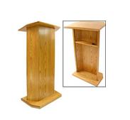 Podium for Floor, Open Back, Height Adjustable Shelf, Oak Wood   Medium Stain