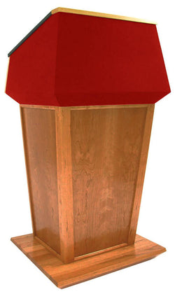 Wood Podium for Floor, Presidential Design, Open Shelving   Oak with Red Fabric