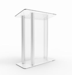 Acrylic_Podium_with_Aluminum_Sides,_1 Color_Custom_Graphic_?C_Clear_&_Silver