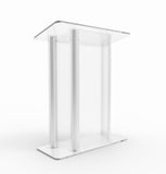 Acrylic_Podium_with_Aluminum_Sides,_1 Color_Custom_Graphic_?C_Clear_&_Silver