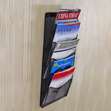 5 Tier Wall Mount File Holder Black Literature Rack, 9.7" Wide Pockets 10X26X3" 119953
