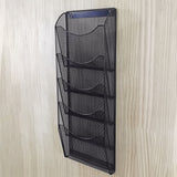 5 Tier Wall Mount File Holder Black Literature Rack, 9.7" Wide Pockets 10X26X3" 119953