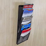 5 Tier Wall Mount File Holder Black Literature Rack, 9.7 Wide Pockets 10X26X3 119953