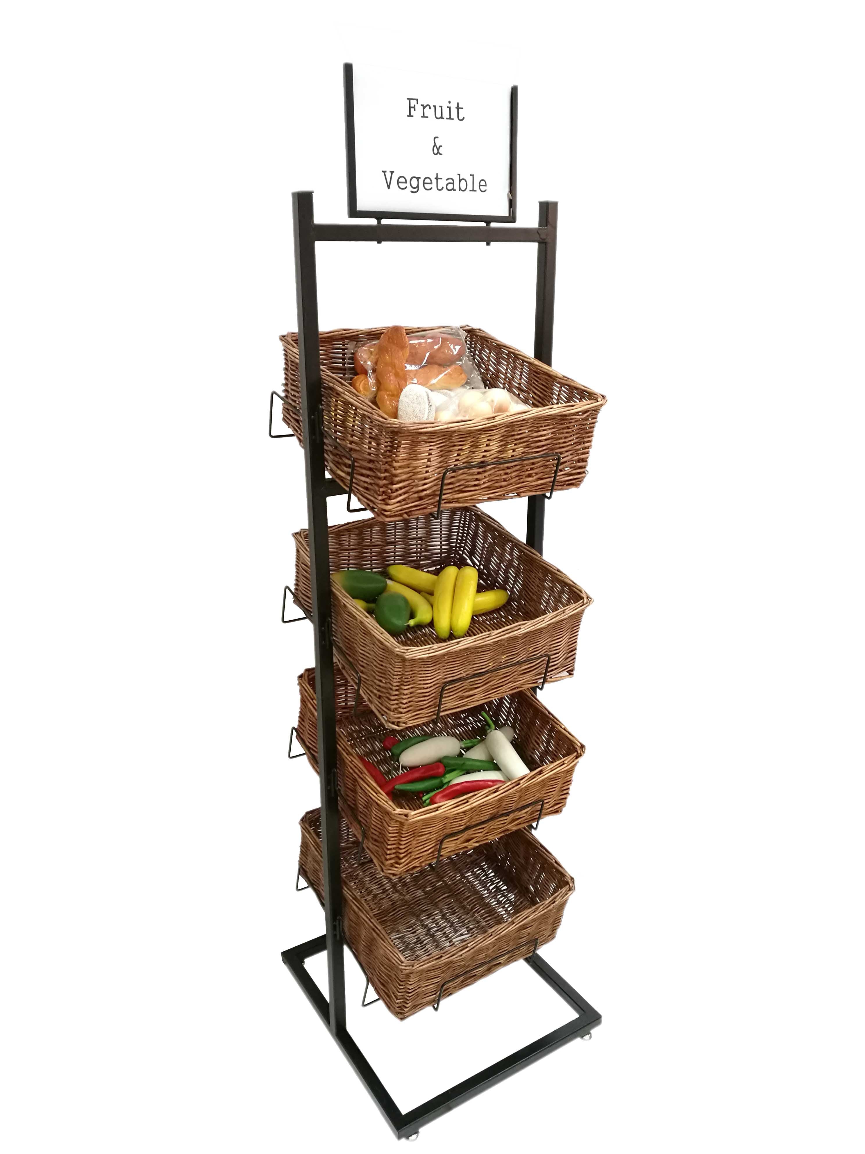 3-Tier Wicker Basket Display Stand - Market Basket For Fruits, Bakery, Pantry Organizer
