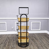 4 Tier Basket Stand, Sign Clips, Wicker   Black 120006
