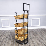 4 Tier Basket Stand, Sign Clips, Wicker   Black 120006
