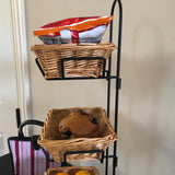 Rolling Wicker Basket Display Market Merchandiser Stand Kitchen Pantry Organizer 120009