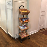 Rolling Wicker Basket Display Market Merchandiser Stand Kitchen Pantry Organizer 120009