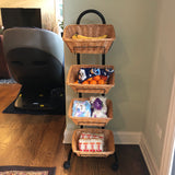 Rolling Wicker Basket Display Market Merchandiser Stand Kitchen Pantry Organizer 120009