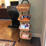 Rolling Wicker Basket Display Market Merchandiser Stand Kitchen Pantry Organizer 120009