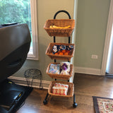 Rolling Wicker Basket Display Market Merchandiser Stand Kitchen Pantry Organizer 120009