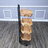 Rolling Wicker Basket Display Market Merchandiser Stand Kitchen Pantry Organizer 120009