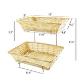 Tiered Wire Rack w/ 2 Woven Baskets   Brown 120023