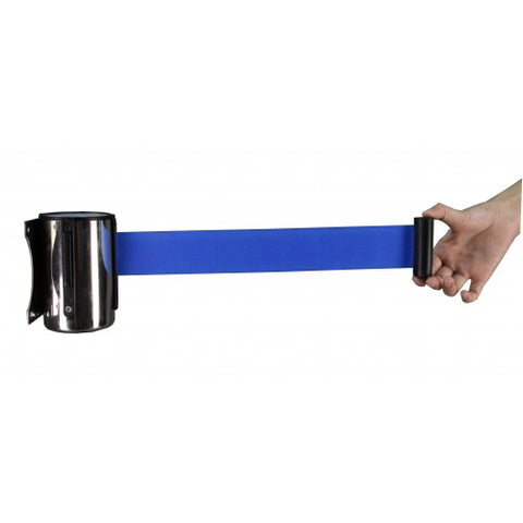 Stanchion Queue Barrier Post Wall Mount Retractable Ribbon 16 Belt BLUE 12004-8-BLUE