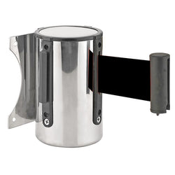 Stanchion Queue Barrier Post Wall Mount Retractable Ribbon 16' Belt Black 12004 8 BLACK