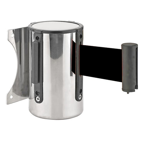 Stanchion Queue Barrier Post Wall Mount Retractable Ribbon 16' Belt Black 12004 8 BLACK