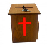 FixtureDisplays® Wood Church Collection Fundraising Box Donation Charity Box with Red Cross Christian Church Tithes & Offering Prayer Box 7.5"W x 7.5"H x 9-7/8" D Wallmount or Tabletop 15203