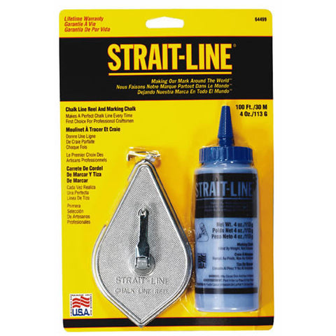 Chalk, 100' ALUMINUM STRAIGHT LINE CHALK REEL AND 4OZ BLUE CHALK REFILL 13007