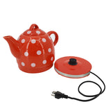 Red Ceramic Electric Kettle with White Polka Dots 1 Liter 1000 Watts 110V
