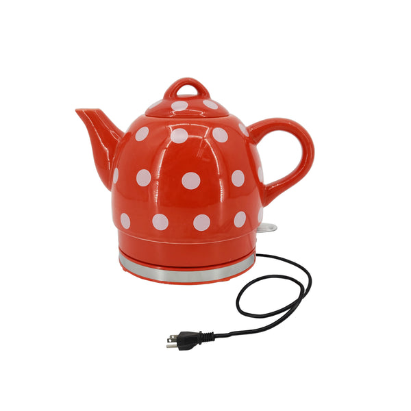 Red Ceramic Electric Kettle with White Polka Dots 1 Liter 1000 Watts 110V