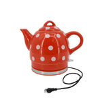 Red Ceramic Electric Kettle with White Polka Dots 1 Liter 1000 Watts 110V