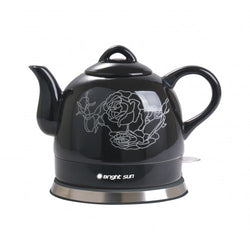 Teapot Ceramic Electric Kettle Warm Plate, Black Peony Decor, Gift, New,13583