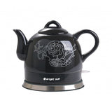 Teapot Ceramic Electric Kettle Warm Plate, Black Peony Decor, Gift, New,13583