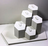 White Leather Wrapped Hexagon Ring Tabletop Display 13794