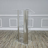 Clear Acrylic Plexiglass Podium Curved Aluminum Sides Pulpit Lectern 14307
