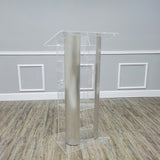 Clear Acrylic Plexiglass Podium Curved Aluminum Sides Pulpit Lectern 14307