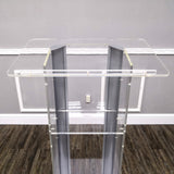 Clear Acrylic Plexiglass Podium Steel Sides Church Pulpit School Lectern Funeral 14310