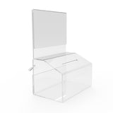 LOCKING FUNDRAISING CHARITY DONATION BOX WITH SIGN CLEAR ACRYLIC PIGGYBANK TIP