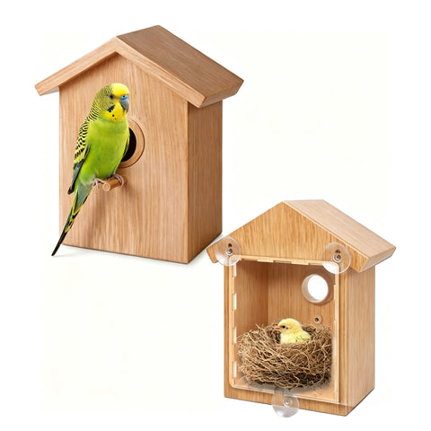 See Through Window Mirrored Bird House   Suction Cup Window Bird House