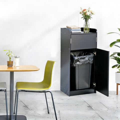 Commercial Trash Bin Receptacle Cabinet w Hinged Door Tray Top 26 Gal 15052+119232