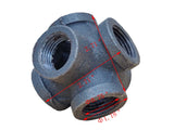 Black Pipe Flange 1/2 6 Way Connector Rustic Industrial Vintage Shelf Tube Part