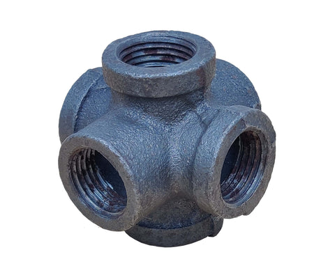 Black Pipe Flange 1/2 6 Way Connector Rustic Industrial Vintage Shelf Tube Part
