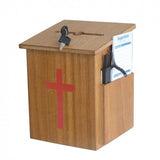 FixtureDisplays® Wood Church Collection Fundraising Box Donation Charity Box with Red Cross Christian Church Tithes & Offering Prayer Box 7.5"W x 7.5"H x 9-7/8" D Wallmount or Tabletop 15203