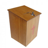 FixtureDisplays® Wood Church Collection Fundraising Box Donation Charity Box with Red Cross Christian Church Tithes & Offering Prayer Box 7.5"W x 7.5"H x 9-7/8" D Wallmount or Tabletop 15203