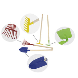 Kids Garden Tool Set Toy, Rake, Spade, Hoe and Leaf Rake, Reduced size, 4 Piece