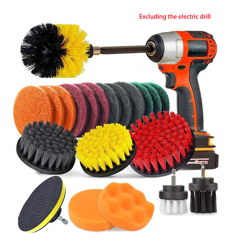 22PCS Drill Brush Attachment Kit with 6  Extension Rod Scrub Pads Cleaner 15285