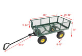 Lawn Cart Garden Utility Wagon Vehicle Pull Cart Pneumatic Wheesl Lay Flat Bed