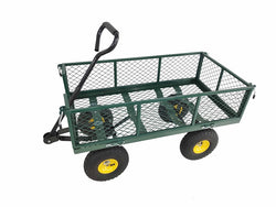 Lawn Cart Garden Utility Wagon Vehicle Pull Cart Pneumatic Wheesl Lay Flat Bed