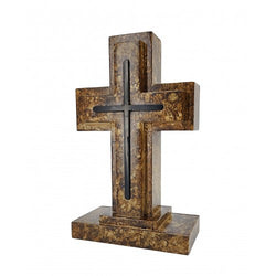 Wooden Pedestal Rugged Cross Metal Decor 5. 5WX3DX9H Rustic Christian Cross