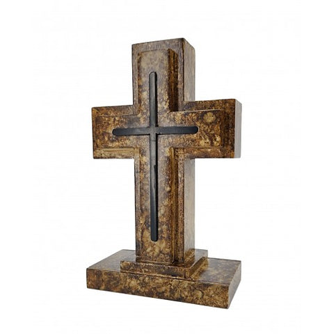 Wooden Pedestal Rugged Cross Metal Decor 5. 5WX3DX9H Rustic Christian Cross